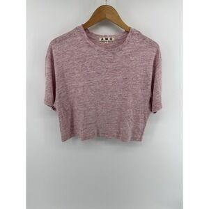 NWOT AMO T-Shirt Size S Distressed Crop Heathered Pink Cotton